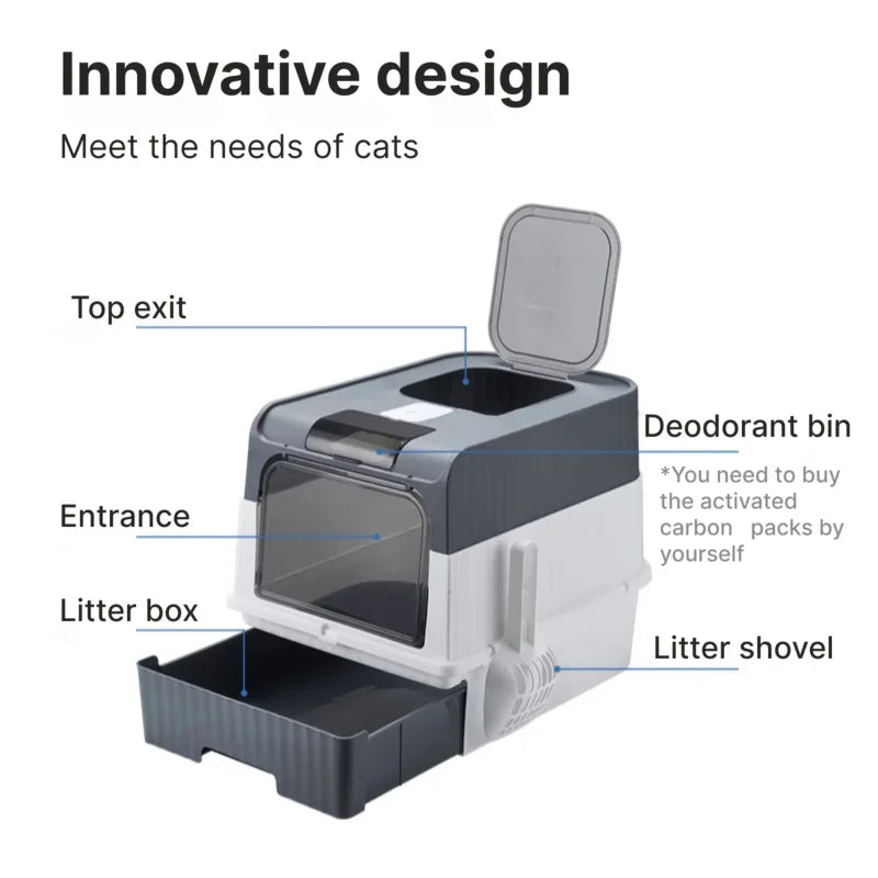 Portable Foldable Cat Litter Tray with Splash Guard Plastic