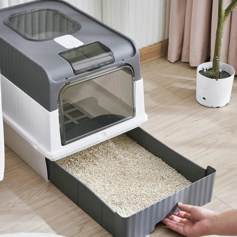 Portable Foldable Cat Litter Tray with Splash Guard Plastic